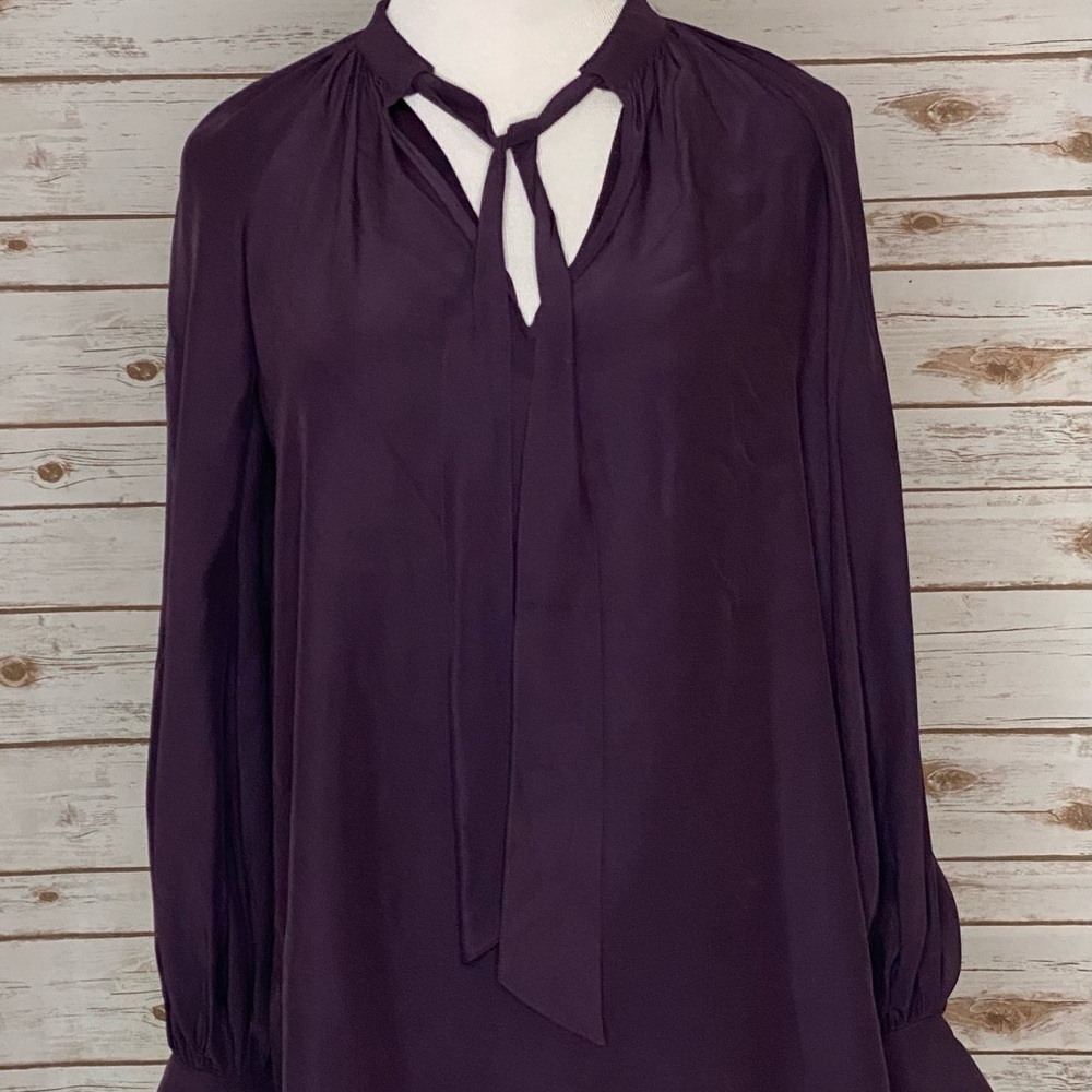 Elizabeth & James ‘Mimi’ purple 100% silk necktie peasant blouse Size XS